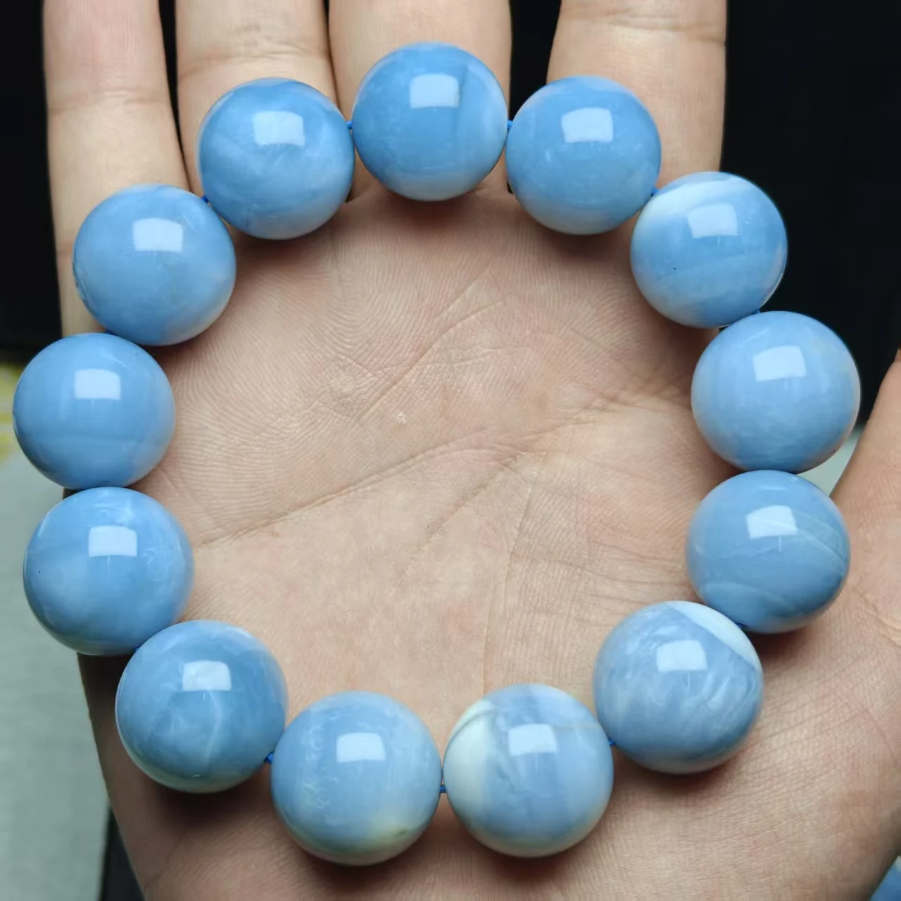 Xingyu Großhandel Natürliche Schöne Glückssteine Top Blauer Opal Glatte Runde Perlen für Schmuckherstellung Design DIY Armband Geschenk – Detail 4