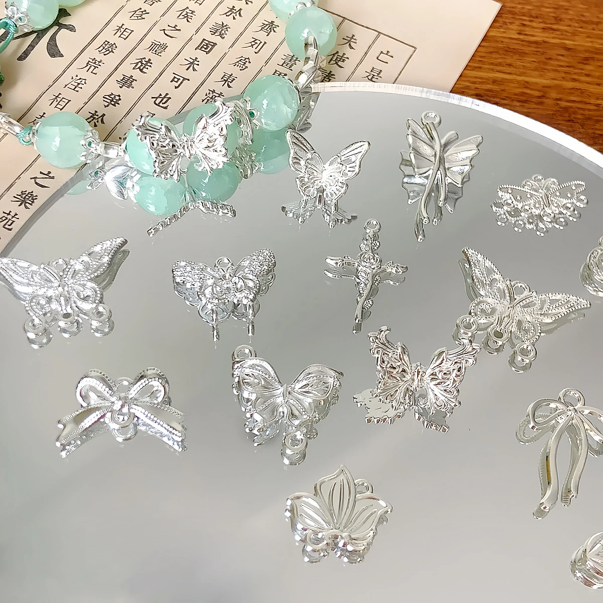 10pcs Chilled Elegance Chinese-Style Butterfly And Rose Alloy Pendants For DIY Bracelet Necklace Jewelry Loose Beads Components