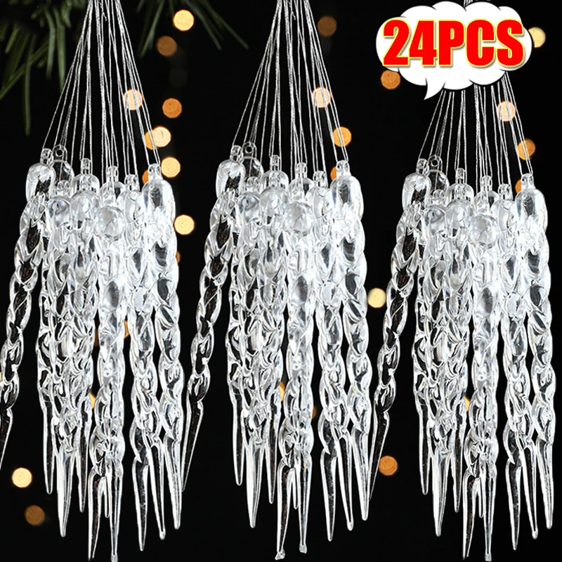 2/24pcs Crystal Clear Snowflake Christmas Tree Pendants Icicle Decorations For Holiday Winter Party Transparent Hanging Ornament