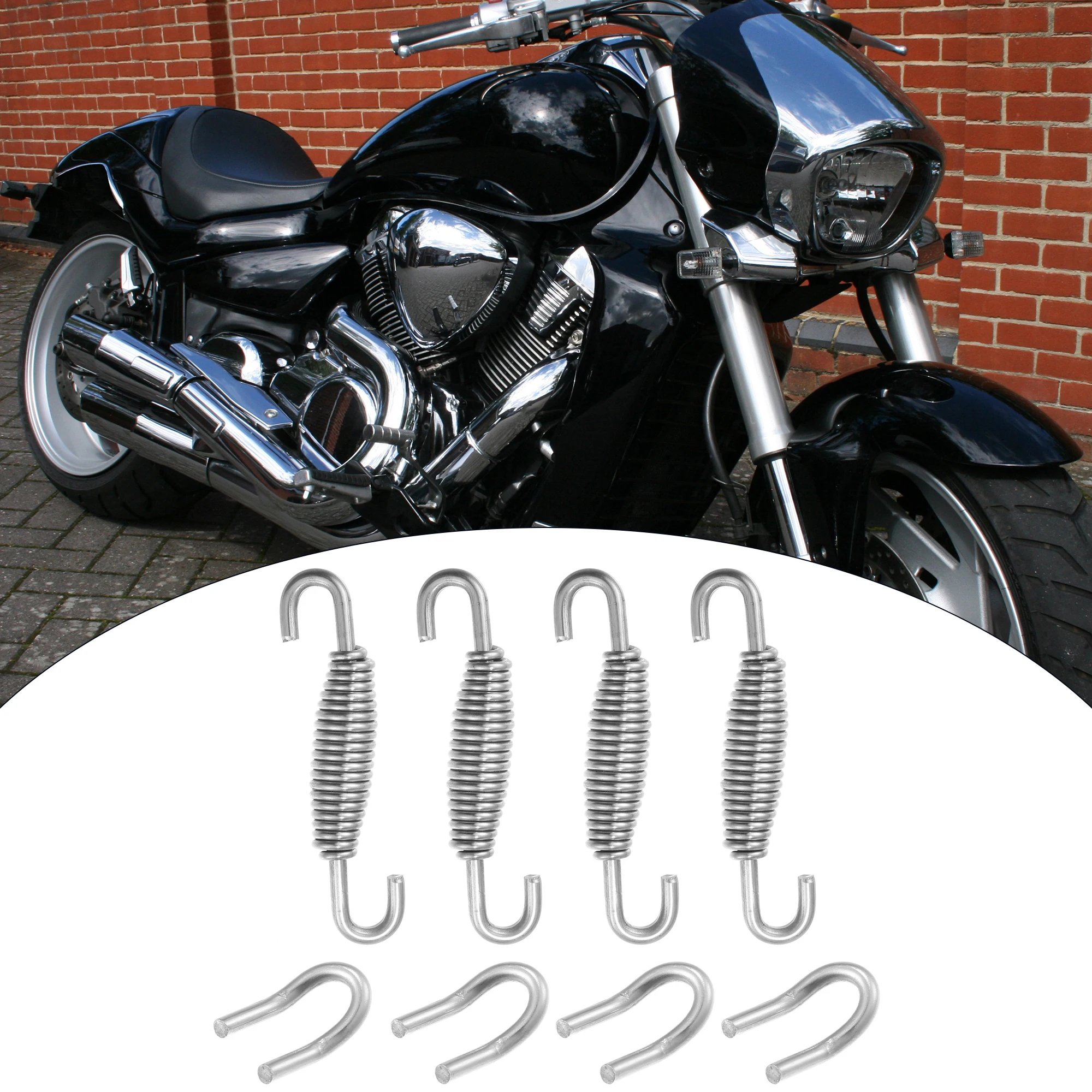 

Motoforti 4pcs 35mm 1.38" Motorcycle Exhaust Pipe Spring with U Shape Hooks 304 Stainless Steel Exhaust Springs for Motorbike