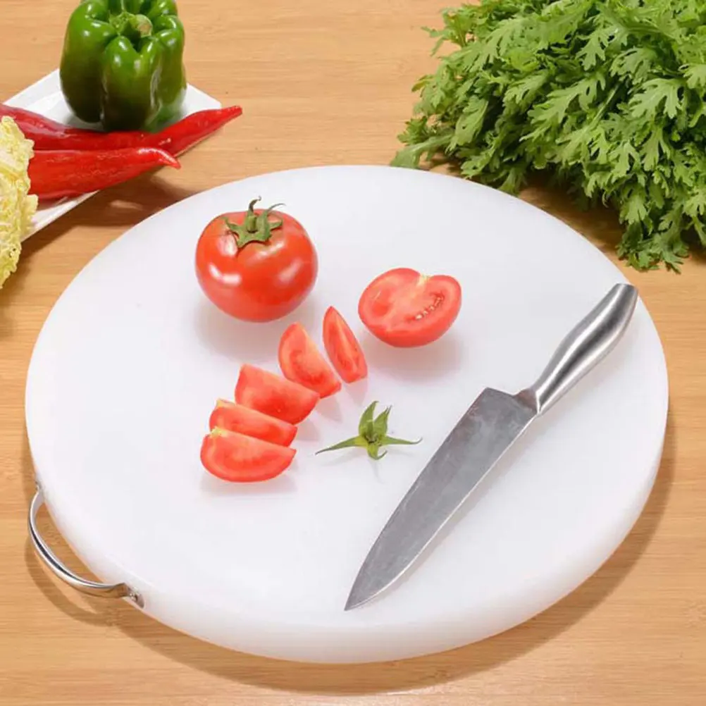 

Plastic Cutting Board Round Thick Non-Stick Stain Resistant Chopping Block Handle 38x2cm Kitchen Cutting Board for Meat