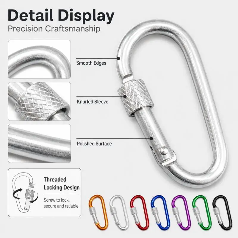 Karabiner-Schlüsselanhänger aus Aluminium, D-Ringe, Schnallen, mehrfarbig, Karabinerhaken, Schlüsselanhänger, Camping-Rucksack-Schnallen, 5 Stück # – Detail 5