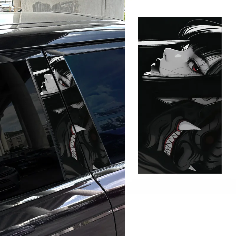 

2PCS JDM Mask Hannya Car Stickers Auto B Pillar Waterproof Decoration Cover Scratch DIY Car Door Pillar Sunscreen Vinyl Decals