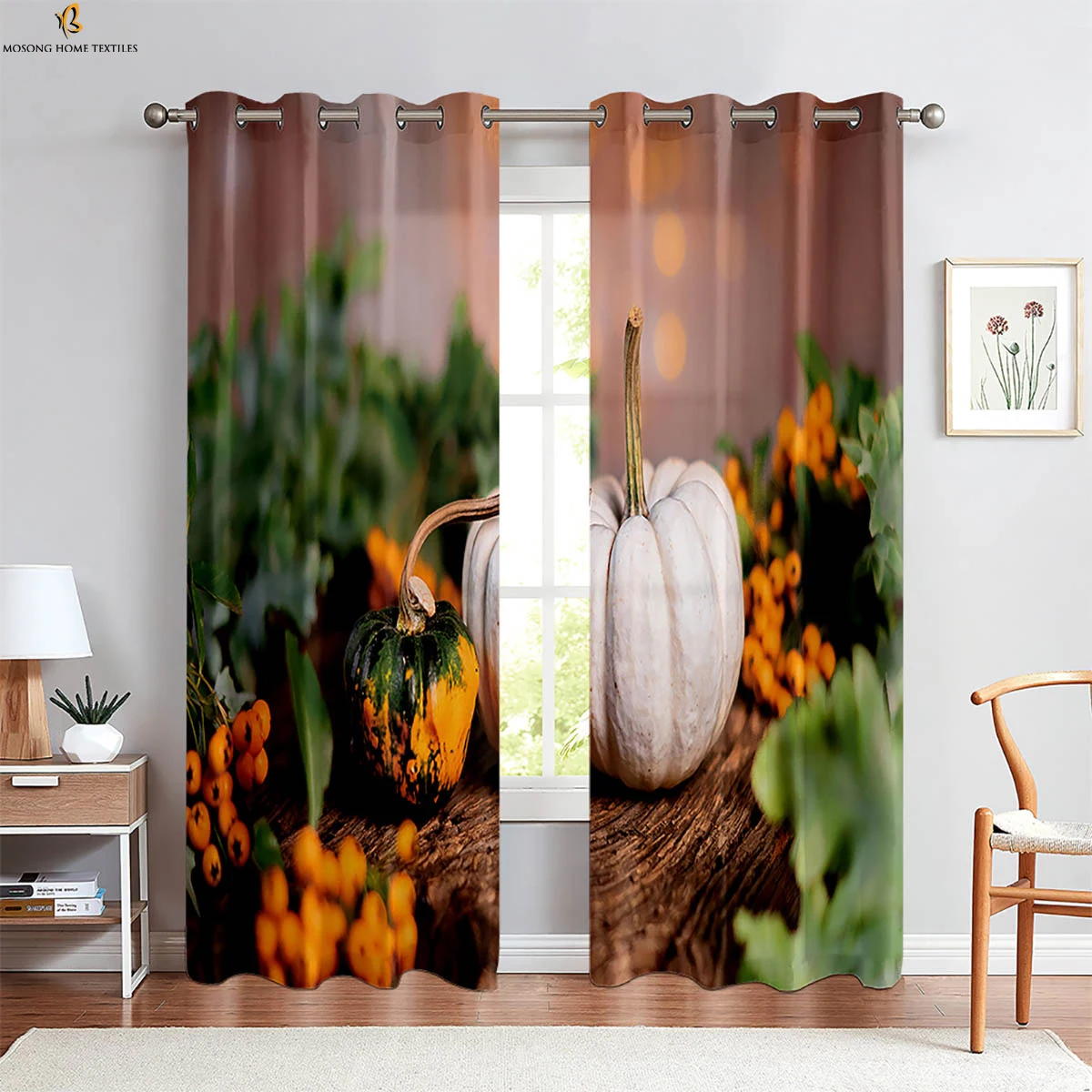 

Halloween Pumpkin Skull 3D Printed Curtains Holiday Party Atmosphere Decorative Curtains Easy to Wash and Care 2 Pieces