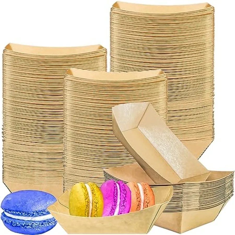 

150 Pack 1/4Lb Paper Food Boat Trays Disposable Small Paper Boats Plates Containers, 0.25Lb Mini Kraft Food Serving Boat Tray B