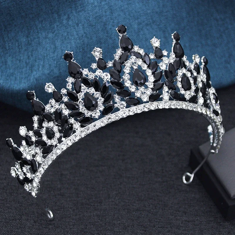 Exquisite Black Crystal Bridal Tiaras and Crowns for Queen Bride Headwear Prom Wedding Crown Hair Jewelry Accessories