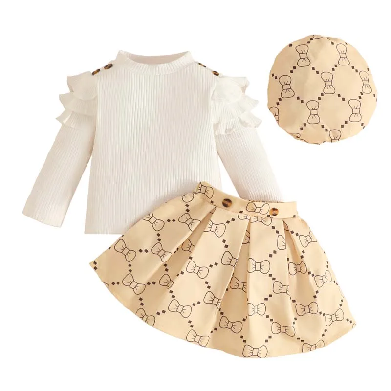 

Autumn Baby and Children 3Pcs/Sets Fashion Clothes For Girls 1–3 Years Old Long Sleeves T-shirt and Printed Skirts with Hat