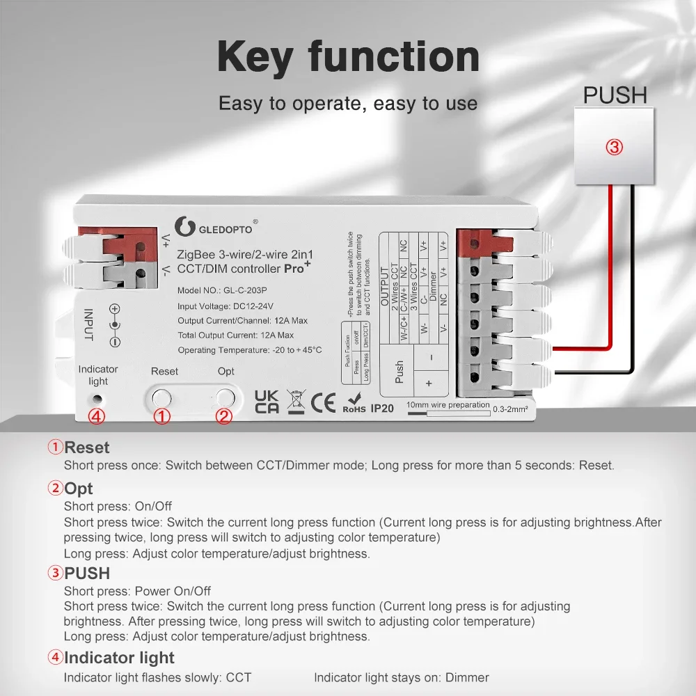 Imagem -02 - Gledopto-led Strip Light Controller Zigbee 3.0 Pro Wwcw em Cct Dimmer 12a Max h ue Alexa Casa Tuya Controle App Smart Life