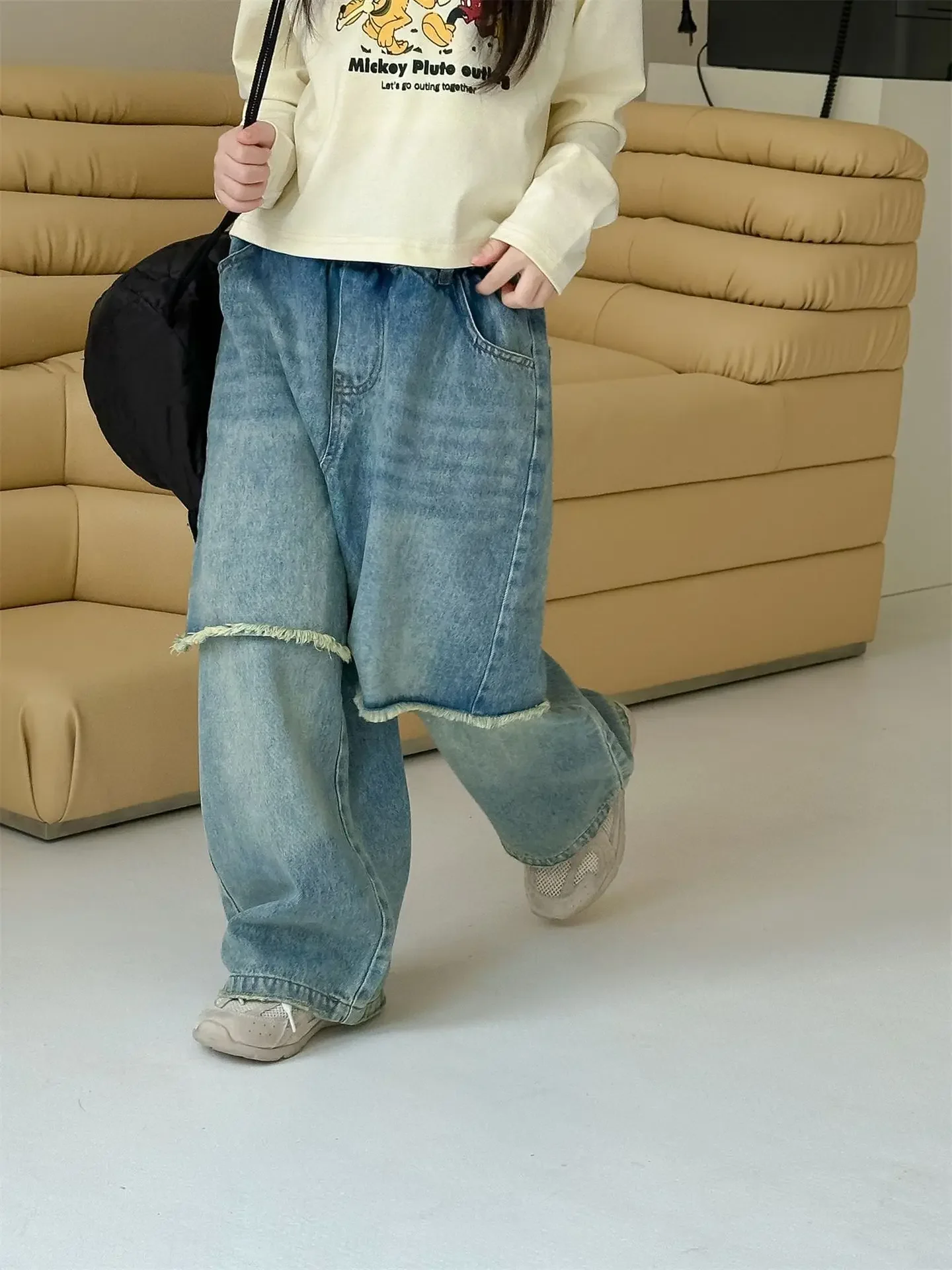 Pantaloni per ragazze 2024 autunno nuovi vestiti per bambini stile coreano ragazze bambino stile straniero falso due Jeans Casual semplice tutto-fiammifero