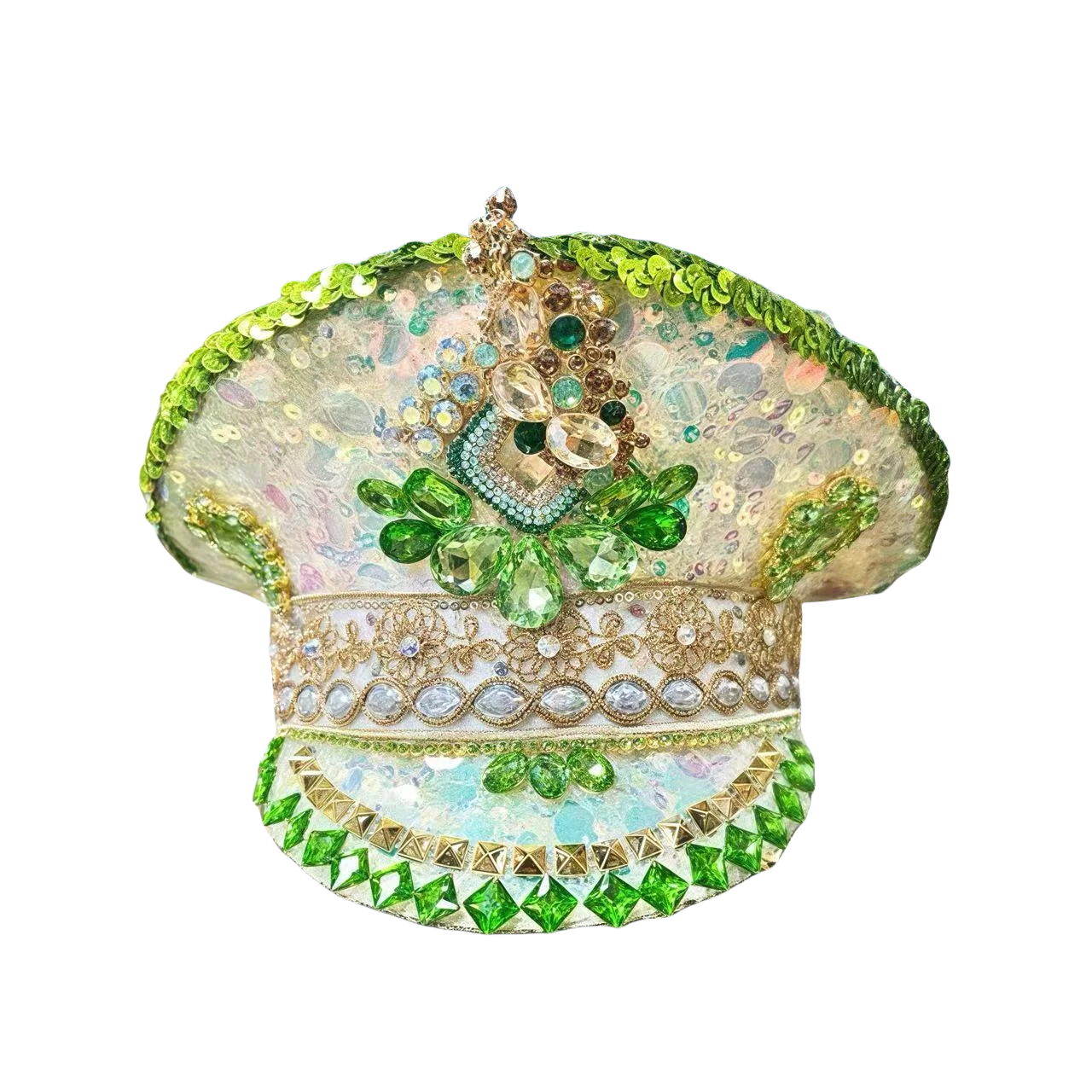 Czapka Kapitańska HongLuan z Żółtą Laserową Skórzaną Pętelką, Ozdobiona Cyrkoniami, Czapki Wojskowe dla Kobiet, Akcesoria na Festiwale Rave i Czapka Imprezowa dla Mężczyzn