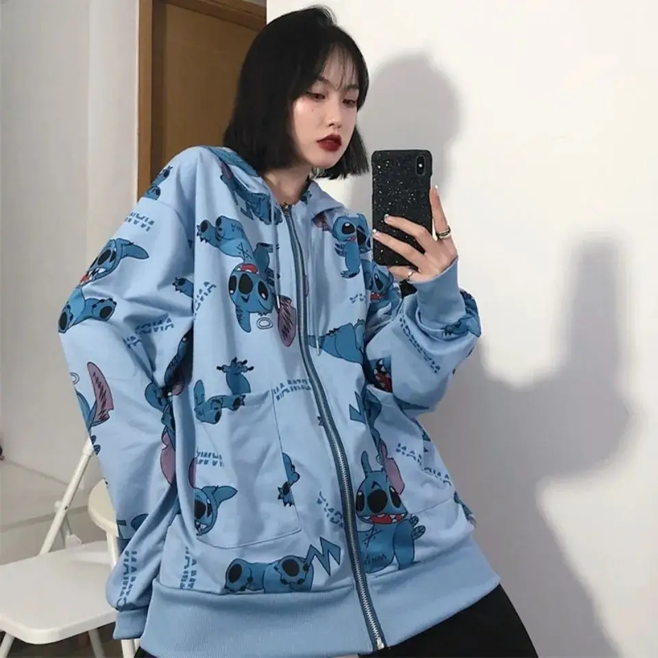 Y2k Lilo & Stitch Hoodie Jacket Women's Men's Coat Sweatshirt Hip Hop Harajuku Jackets Streetwear Loose College Coats