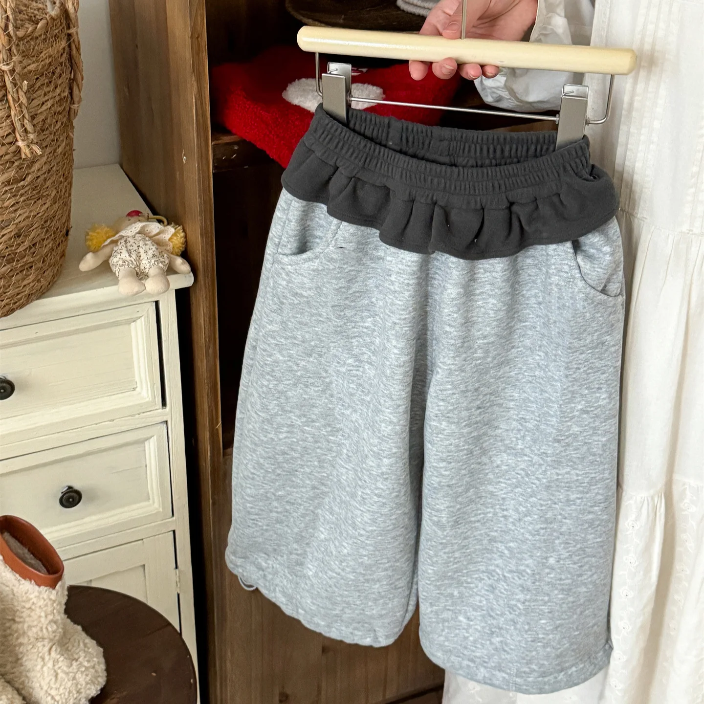 Children's Color Blocked Versatile Casual Pants Winter New Korean Version Girls' Plus Alpaca Fleece Sanitary Pants