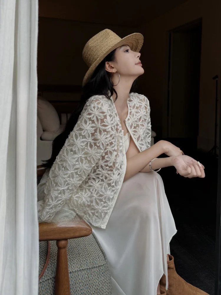 

New Dadada Loose Women's Knitted Jaet White Open Cardigan Casual Sle Polyester Fiber Long Sve round Ne Zipper Closure