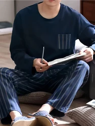 Pijamas para hombres adolescentes, jersey de manga larga para primavera y otoño, ropa para el hogar de talla grande y gorda, traje fino