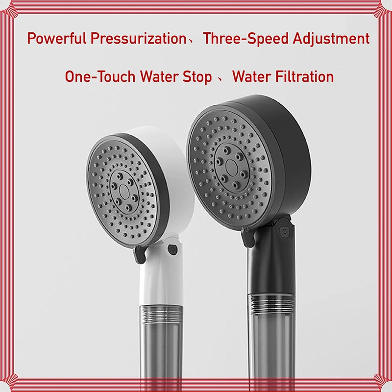 3 Modes Hand Shower Adjustable High Pressure Showerhead Water Flow One Touch Stop Shower Bathroom Kit Bathroom Accessories