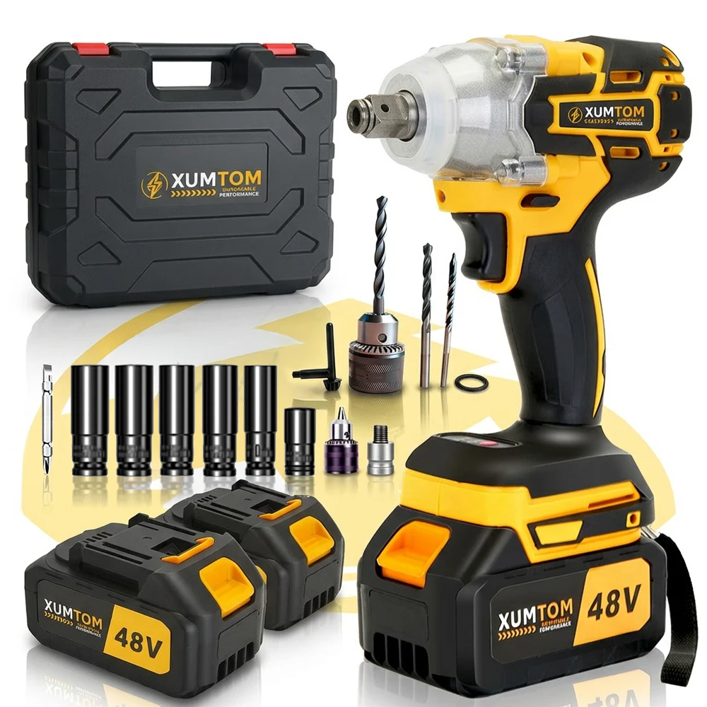 Chave De Impacto 48V Eletrica Profissional Parafusadeira 450NM Brushless 2 Baterias Maleta 1420