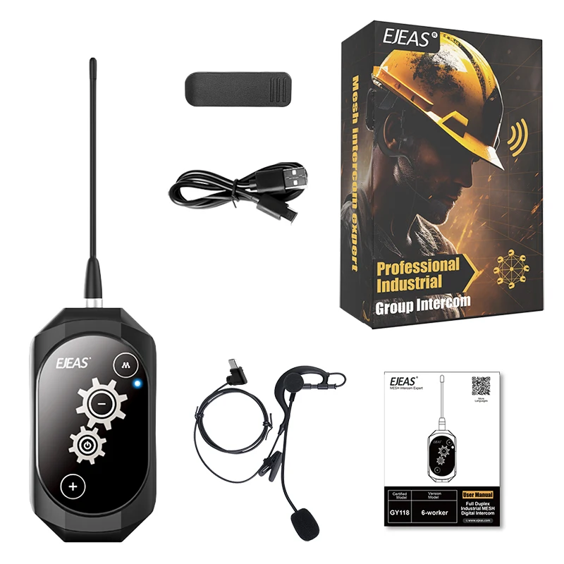 

EJEAS GY118 Industrial Intercom Bluetooth Mesh System Full Duplex Waterproof Outdoor Walkie Talkie ABS Material Wireless