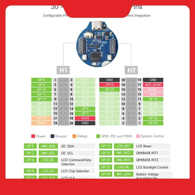 RP2350-LCD-1.28-B Pico 2 RP2350 MCU Board With 1.28Inch Round LCD, Dual-Core & Dual-Architecture Design, 240X240 Pixels