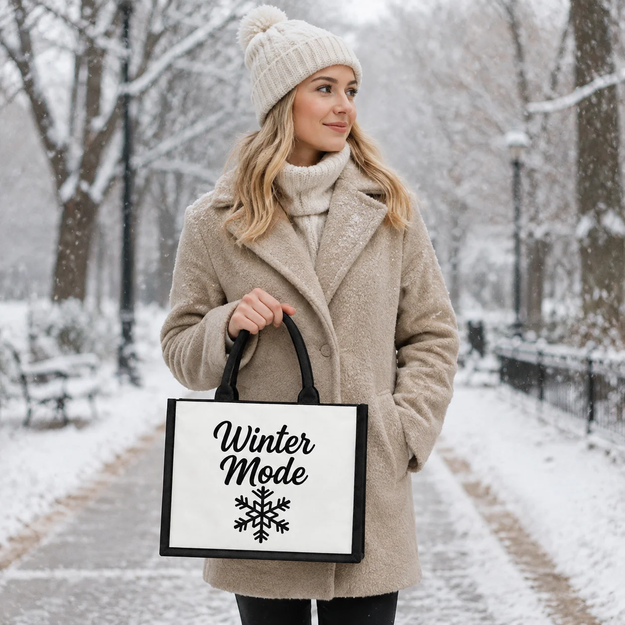 Custom Canvas Tote Bags Winter Mode Snowflake Christmas Holiday Gift Bag Reusable Canvas Shopping Handbag Gift For Friends