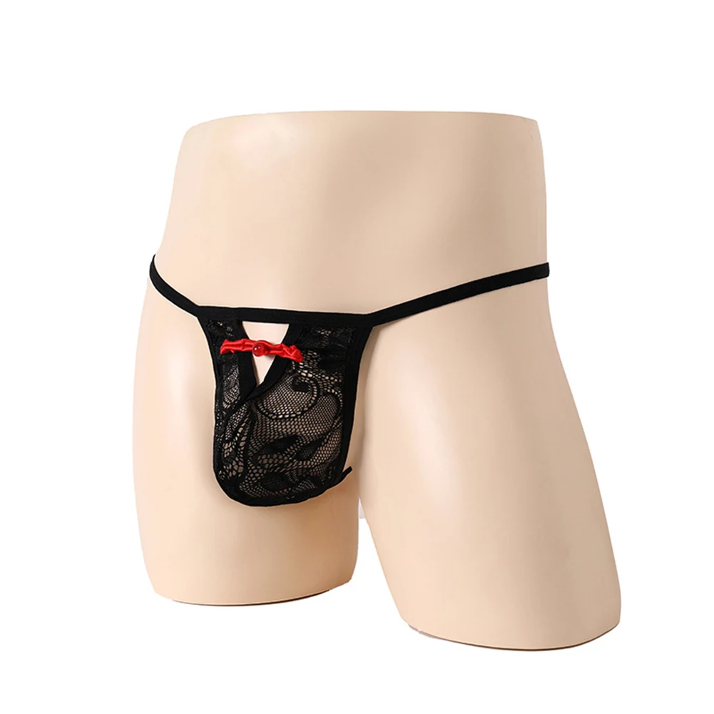 

Mens Lace Thong Panties Chinese Style Disc Buckle Pouch G String Underwear Low Waist Underpants Exposed Buttocks Erotic Briefs