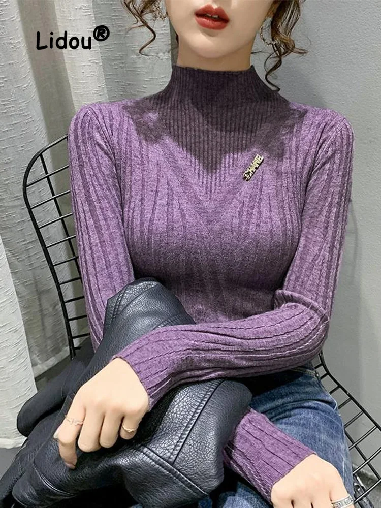 2022 New Autumn Winter Thread Knitting Bottoming Shirt Interior Lapping Long Sleeve Turtleneck All-match Keep Warm Lady Top