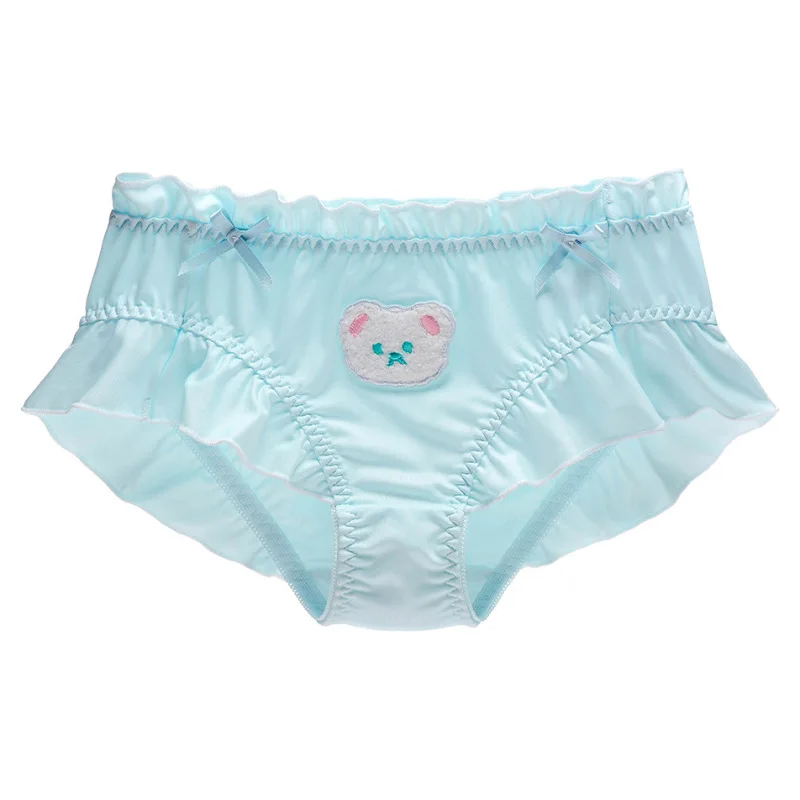 Leite De Seda Médio Cintura Mulheres Bonito Adorável Sweety Underwear Lolita Princesa Estilo Cartoon Urso Calcinha Breifs