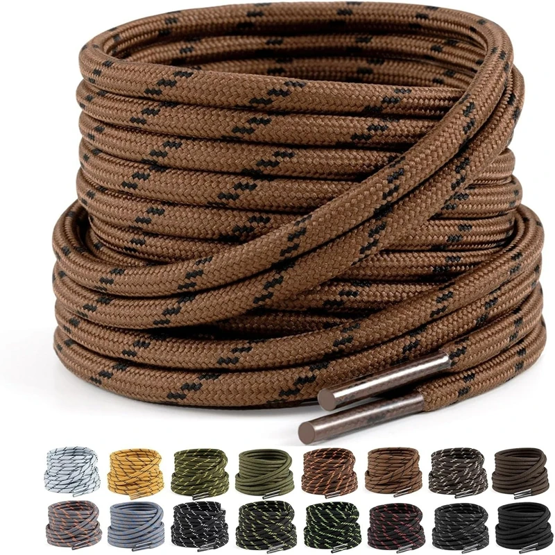 2 Pairs Heavy Duty Round Boot Shoelaces 4.5mm Durable Anti-Slip Polyester Laces for Work Hiking Outdoor Shoes Multiple Colors