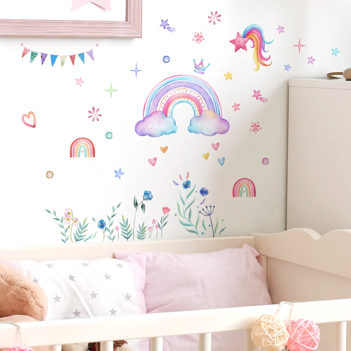 

30*60cm Flowers Rainbow Stars Love Heart Wall Stickers Creative Background Wall Living Room Room Decorative Wall Stickers Ms425