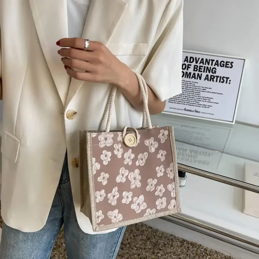Bolso de lino para mujer, bolsa de mano de diseñador de moda, cómoda, de gran capacidad, para viaje y comestibles, 2024