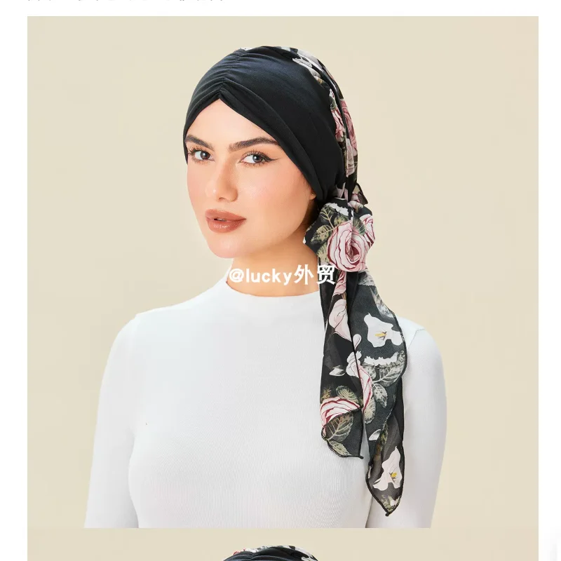 

Malaysia Chiffon Spliced Elastic Wide Headband Summer Headscarf Hat