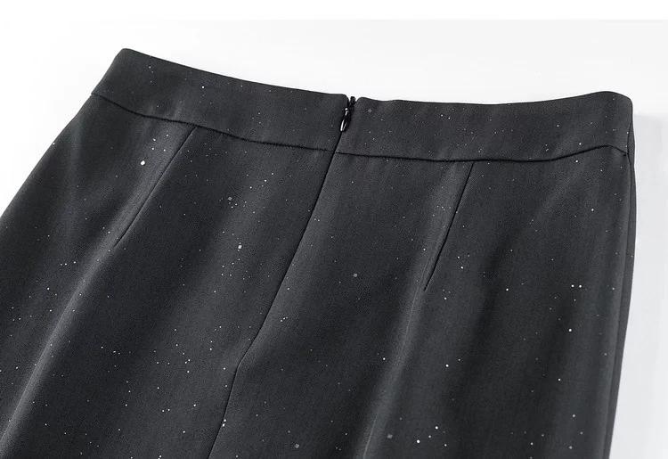 SENTUBILA Damen Schwarzer Gerader Rock 2026 Sommer Eleganter Modischer Perlenstickerei Silber Schimmernder Büro-Rock 162QF6640 – Detail 30