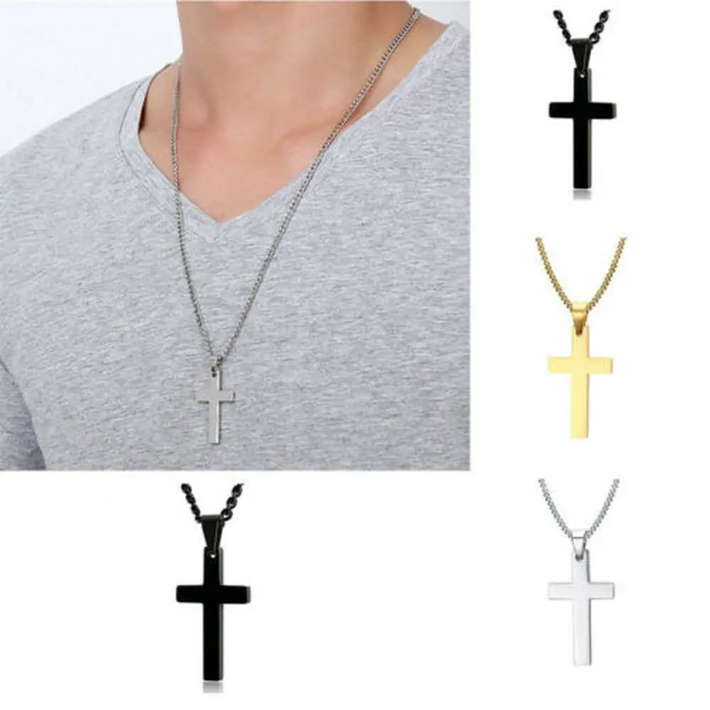 2022 Classic Cross Necklace for Men Fashion Stainless Steel Pendant Black Minimalist Chain Necklace Punk Friendship Jewelry Gift