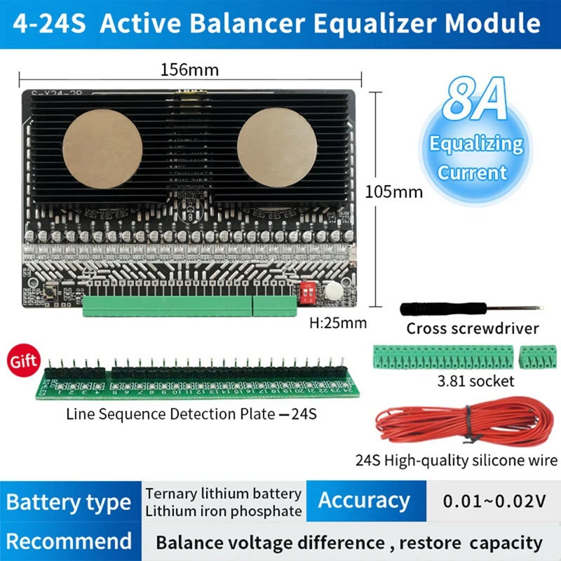 Active Equalizer Balancer 3S 4S 6S 7S 8S 12S 14S 15S 16S 17S 18S 19S 20S 24S BMS Lifepo4/Li-Ion 5A Capacitor