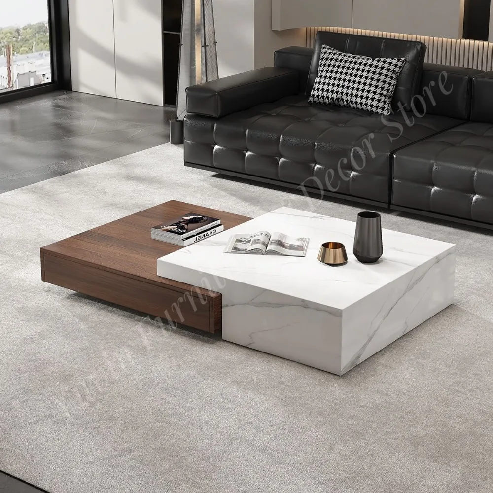 Italian Rock Plate Coffee Table Living Room Designer Square Minimalist Home High-end Light Luxury Modern Wood Frame Stone Slab