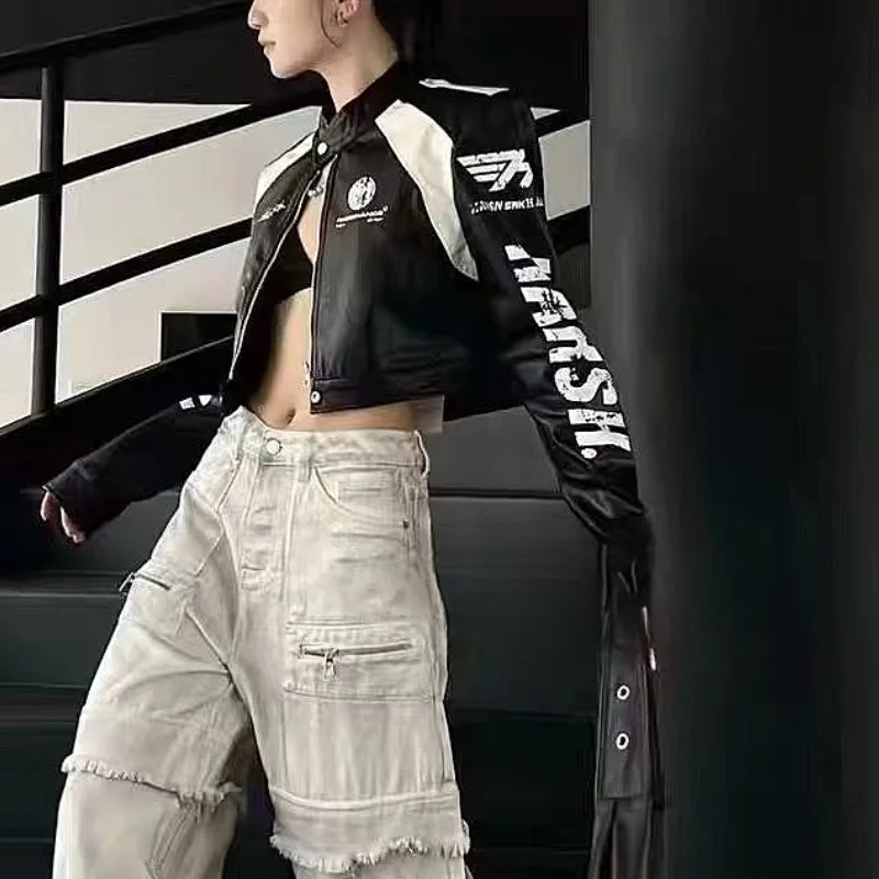 

Motorcycle Autumn New Women's Casual Versatile Coat Short Top Fashionable Stylish Solid Color Leather Jacket