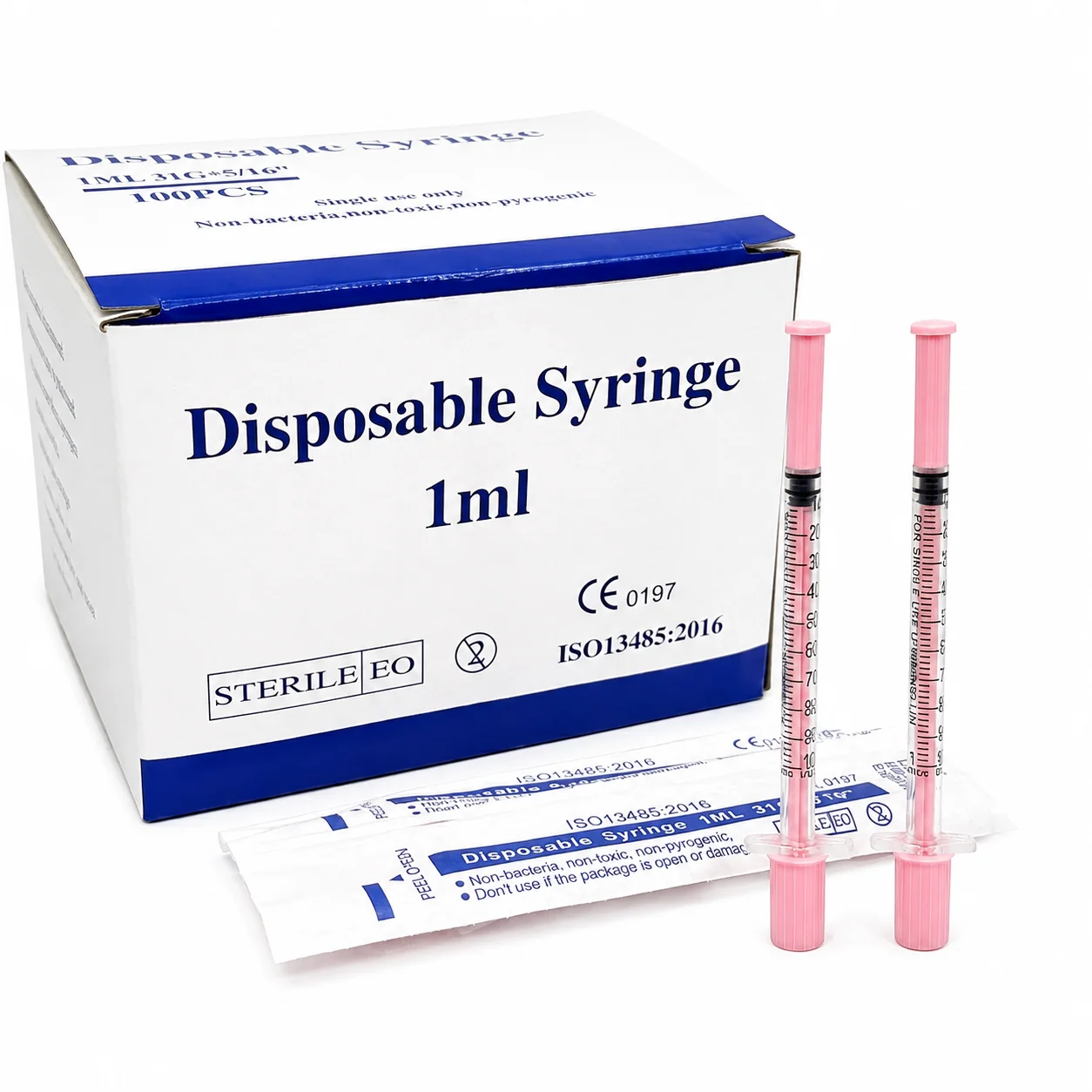 500Pcs In Stock Pink 1ml U-100 insulin Syringe With Needle 30G 31G  Disposable Sterile Syringe Single Use for Diabetic Dogs Cat
