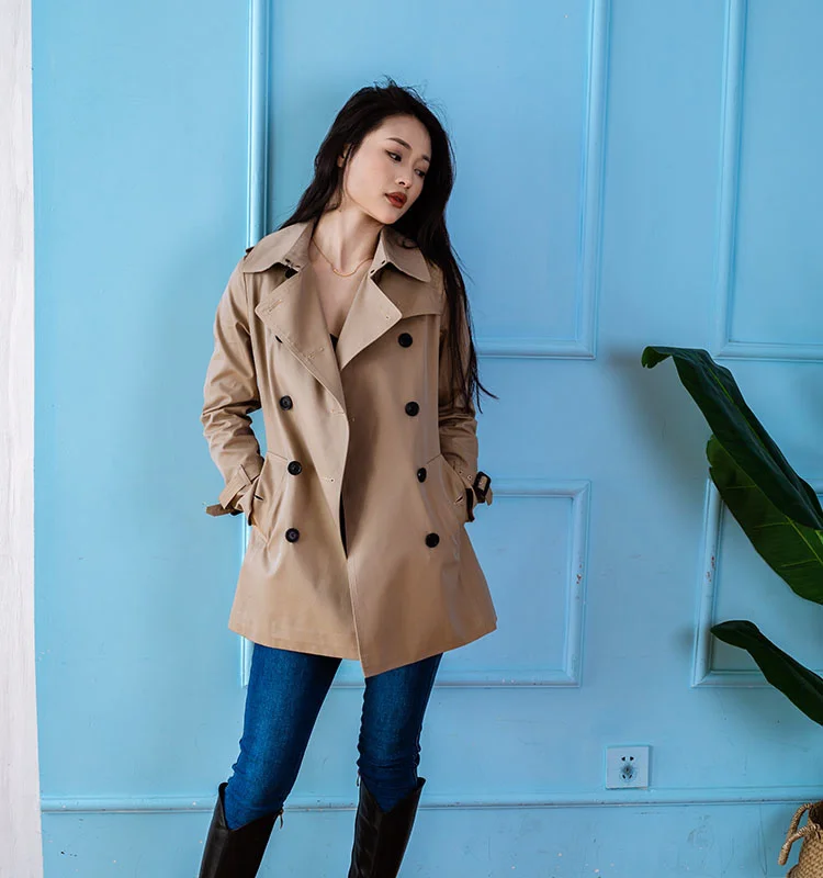 

High quality new British high-end BERUY family short classic women's trench coat Slim fitting cotton waterproof coat