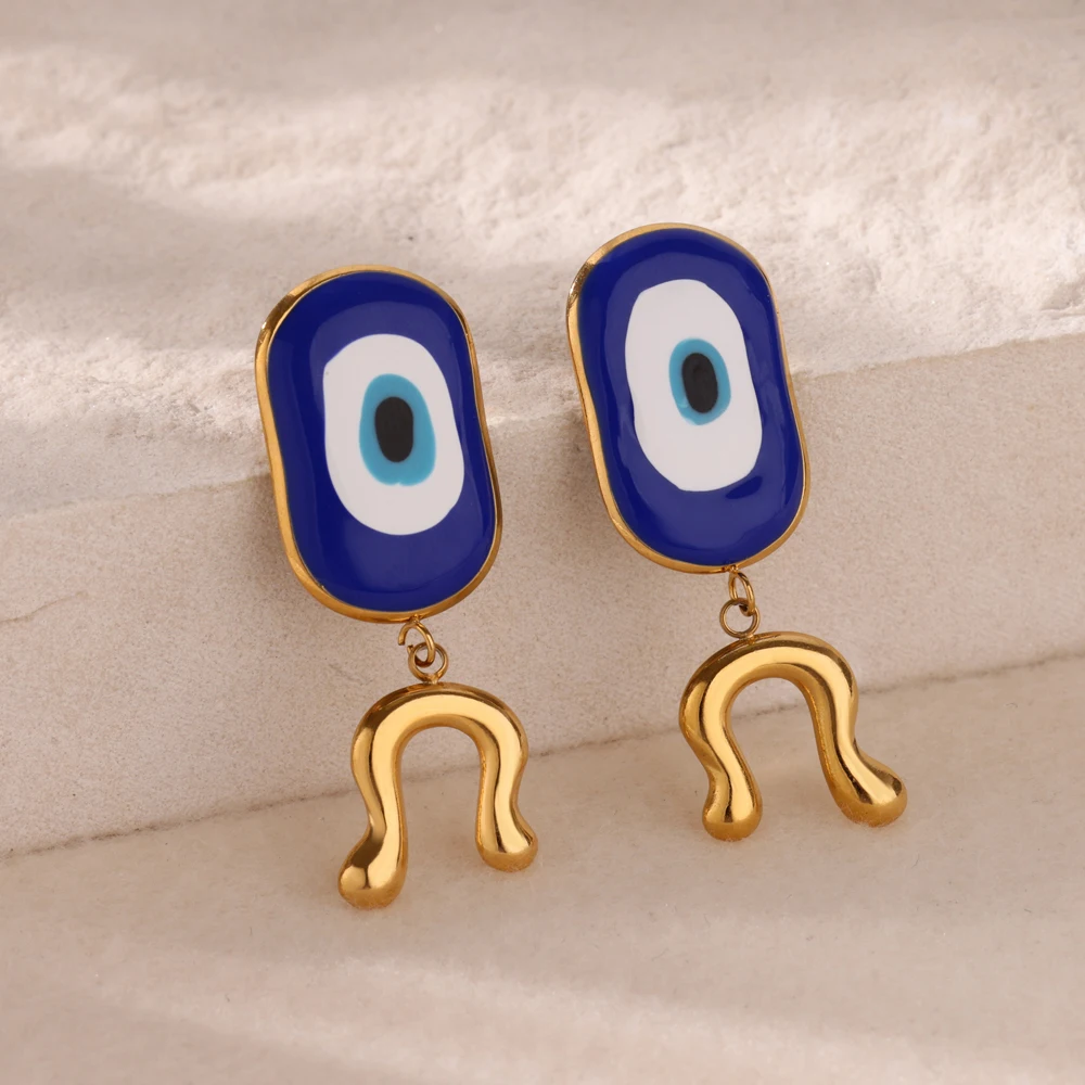 Boho Turkish Evil Eye Stud Earrings for Women Gold Color Stainless Steel Earrings Female Ear Jewelry aretes Freeshipping Items