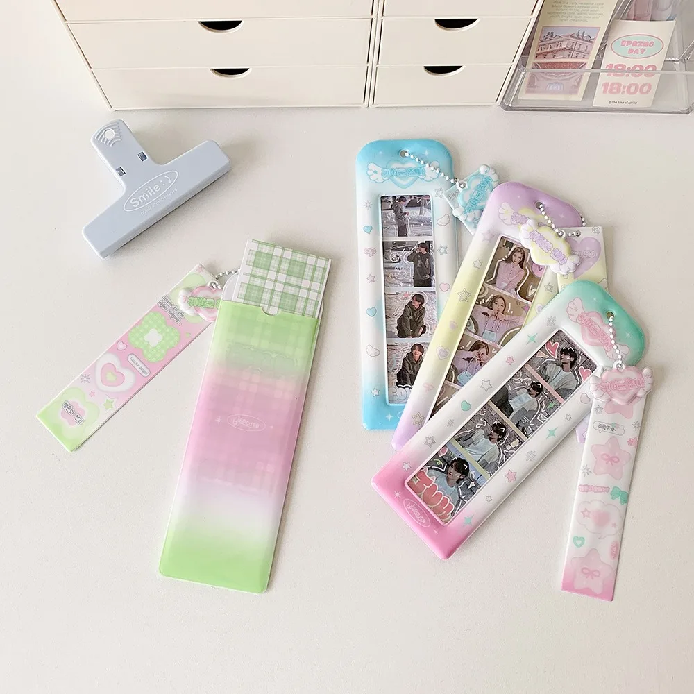 PVC Card Cover Korean Photocard Holder Long Bookmark Keychain Pendant Photocard Frame Bookmark Picture Hanging Decoration