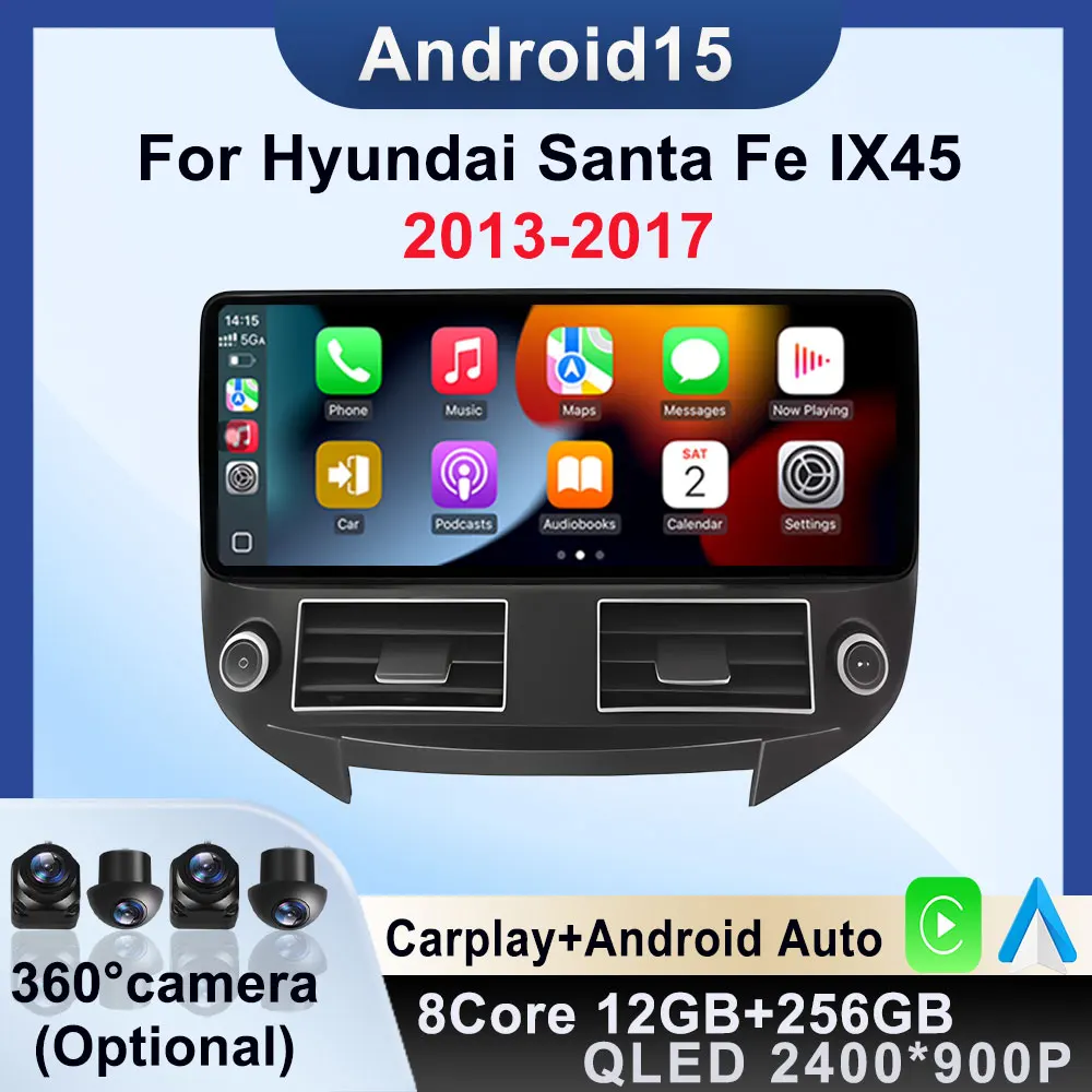Android 15 Navigation Car Radio GPS Carplay For Hyundai Santa Fe IX45 2013 - 2017 Player Multimedia Auto Screen Stereo Wifi Auto