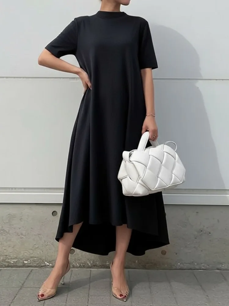 

Yeezzi Women's Elegant Solid Color Evening Church Midi Dress Short Sleeve Asymmetric Hem Loose Urban Casual Office Long Dresses