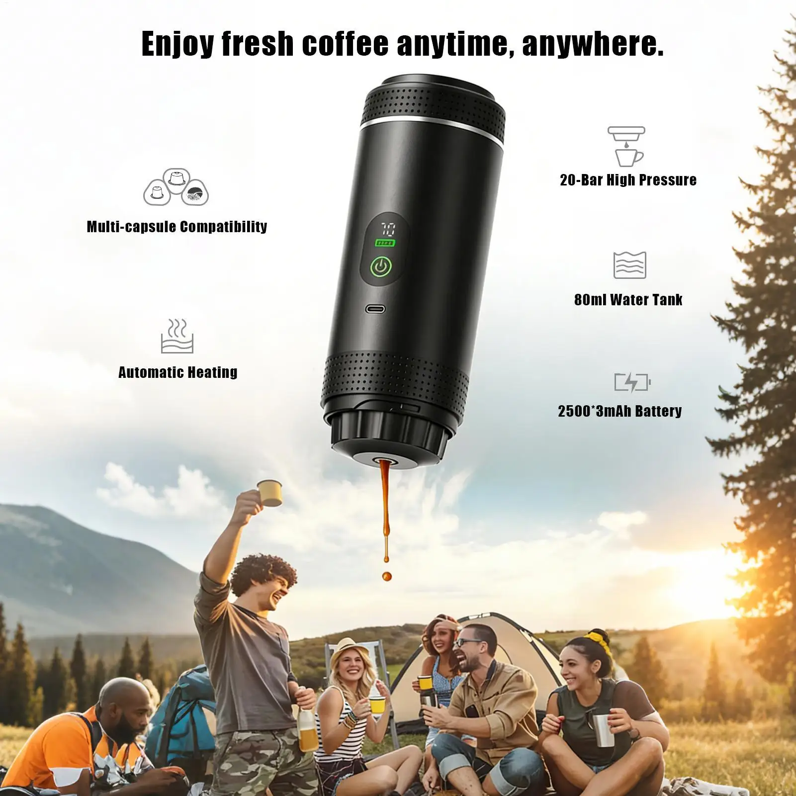 Portable Coffee Maker 80ml Water Tank Kettle Travel Coffee Maker For Rv Camping Hiking Picnic Office Home Kitchen