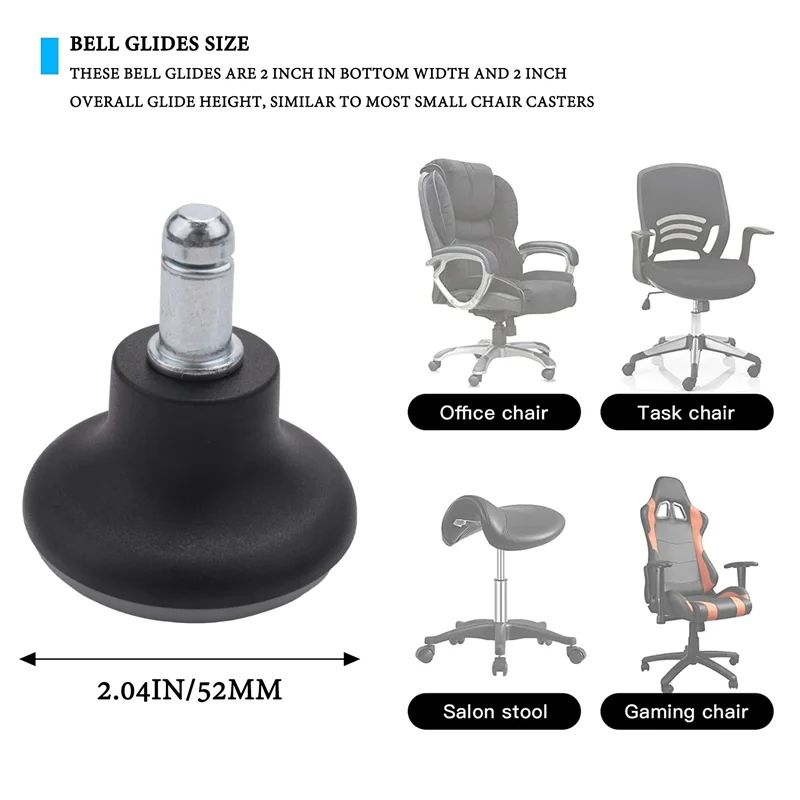 5Pcs Bell Glides Replacement Office Chair Wheels Stopper Office Chair Swivel Caster Wheels, 2 Inch Stool Bell Glides