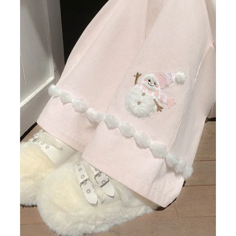 Japanese Kawaii Pants Women Cartoon Snowman Pattern Casual Trousers Sweet Aesthetic Subculture Autumn Sweat Pants Christmas