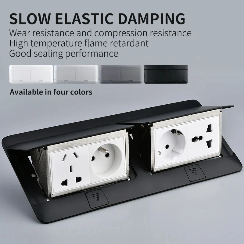 soquete de mesa eletrico com tampa de carregamento usb slow pop up outlet eu socket para sala de reuniao 120x220 mm 01