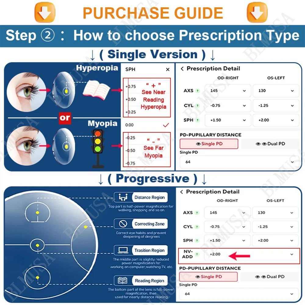 BLMUSA (L) العصرية مستطيل قصر النظر وصفة طبية نظارات للقراءة إطار كبير الحجم مكافحة الأشعة الزرقاء اللونية متعددة البؤر نظارات الرجال #5