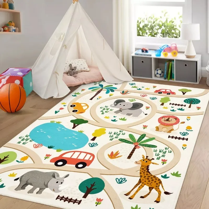 Animal Road Educational Play Mat – Colorful Non-Slip Kids Area Rug for Bedroom, Classroom & Playroom Indoor Car Track Home Decor