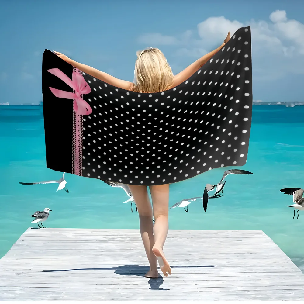 Printing Ultra-Fine Ultra-Soft Microfiber Beach Towel And Bath Towel Thick And Oversized with a Black Background And Bow