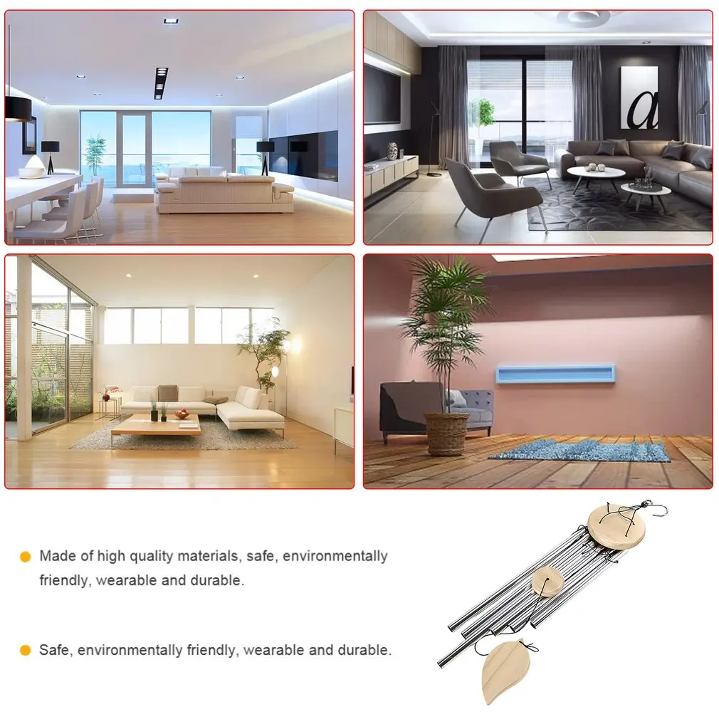 الرياح الدقات في الهواء الطلق 30 بوصة 6 أنابيب الألومنيوم غير القابل للصدأ خشبية جرس الرياح الرومانسية التذكارية Windchimes للمنزل حديقة الفناء