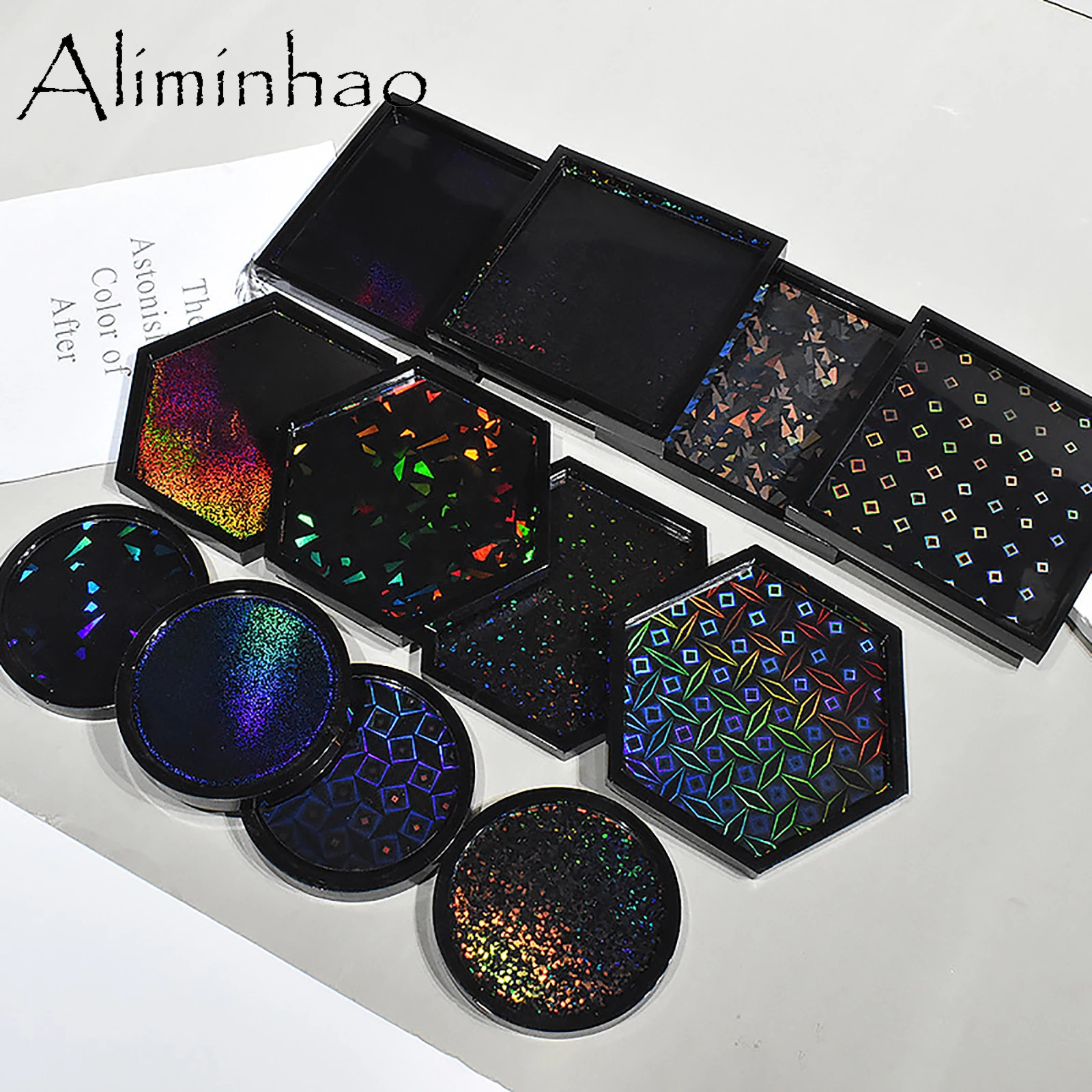 M0059 Holographic Circle/Square/Hexagon Coaster Resin Molds, Epoxy Silicone Crafting Molds,Home Kitchen Decoration